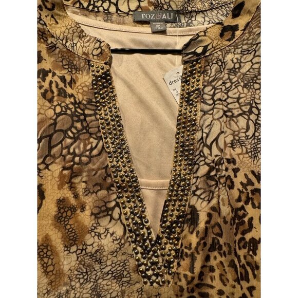 Roz & Ali Animal Print Leopard Beaded Chiffon Blouse Womens Size 3X Lightweight - Picture 2 of 9